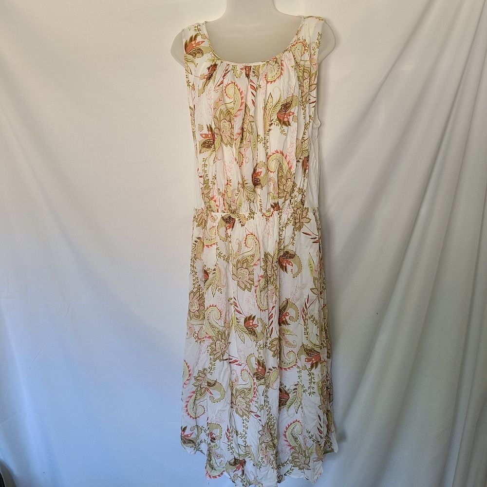 J. Jill White Paisley Floral Sleeveless Asymmertrical Midi Dress Womens sz M